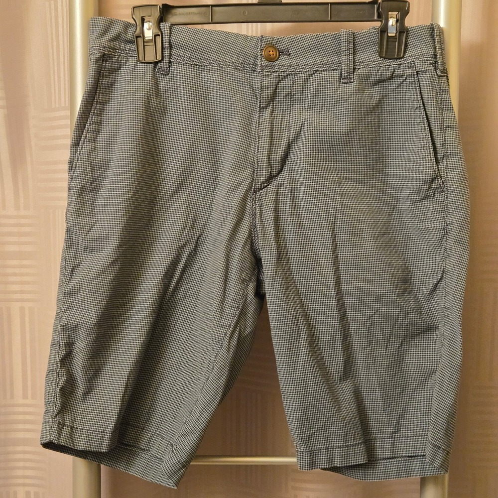 Express Mens Classic Fit Micro Check Chino Shorts‎ Blue White Size 28 Stretch